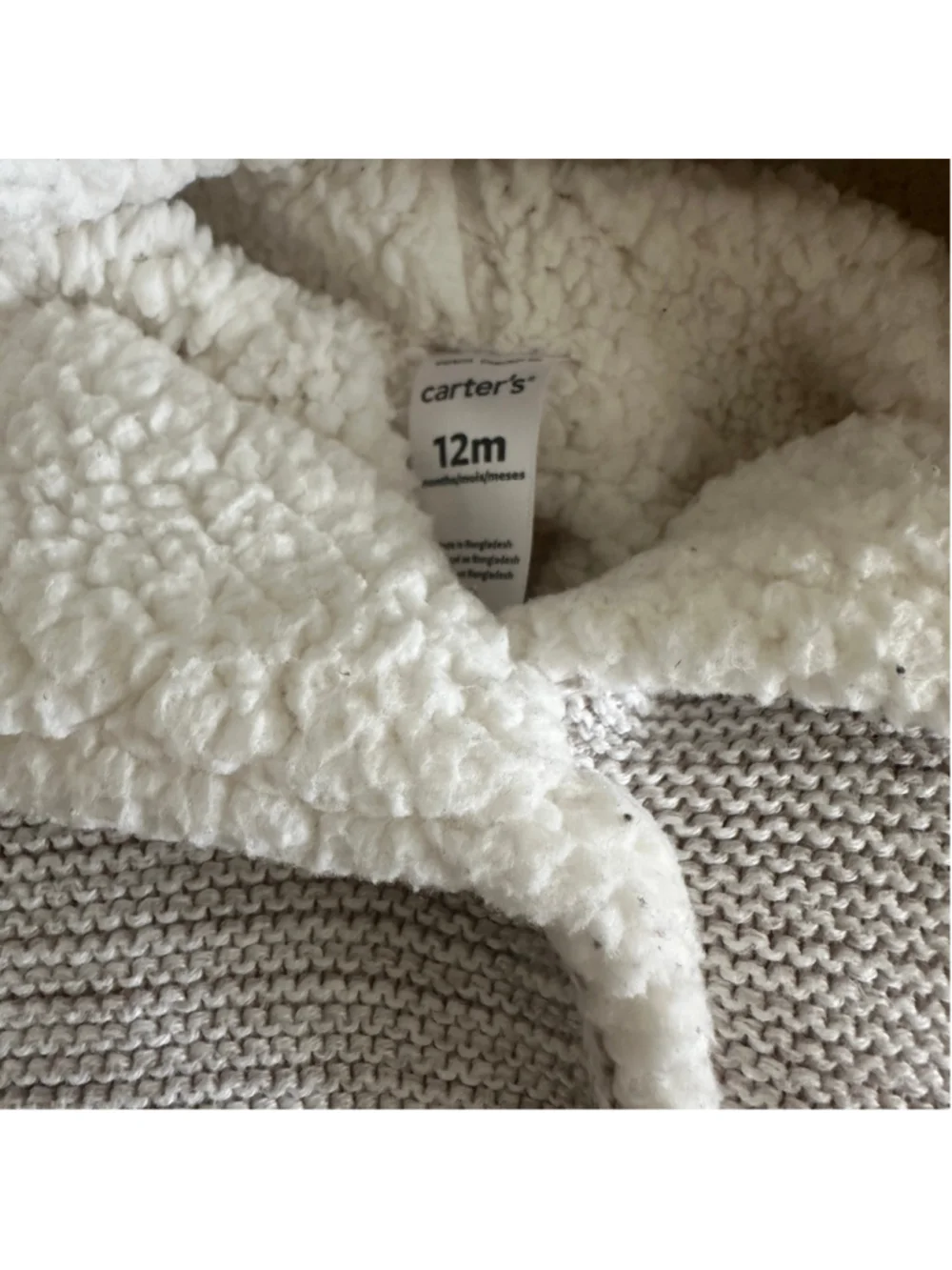 Carter’s Hooded Cardigan 12M Gray Sherpa Bear Ear Baby Sweater
